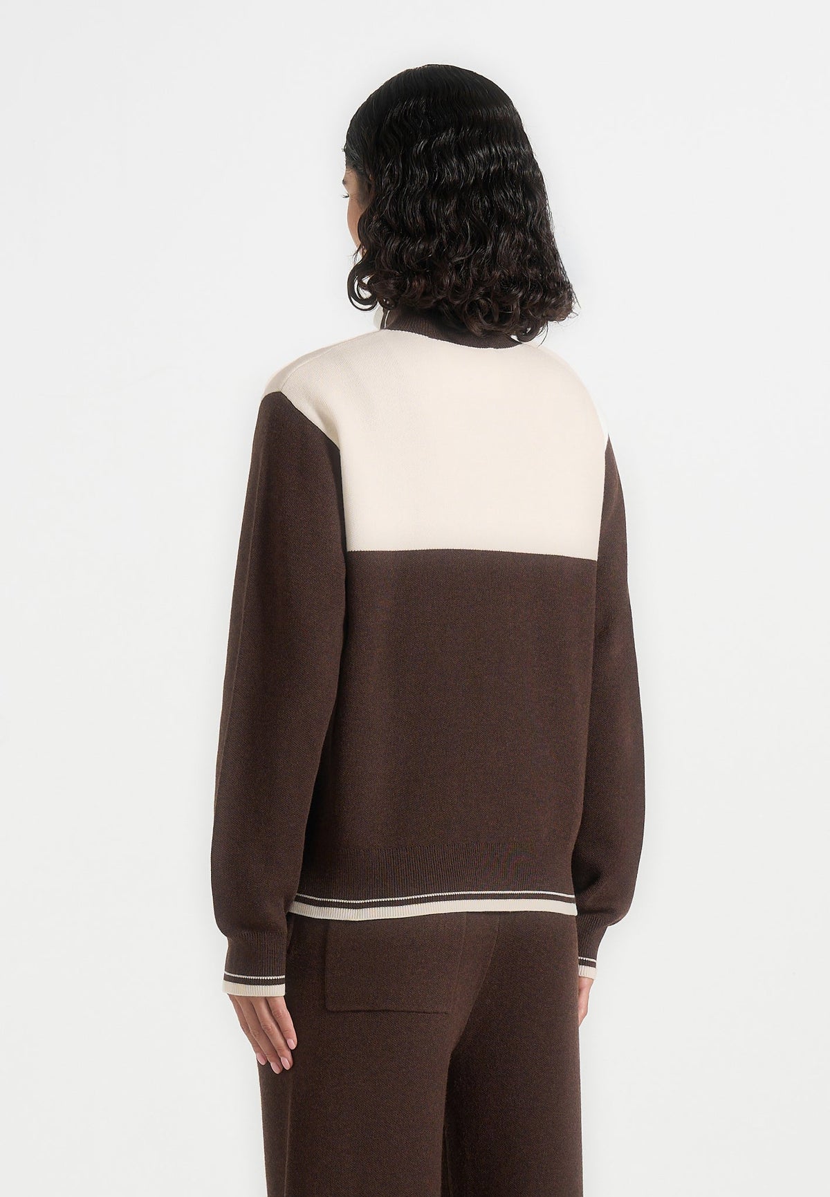 Mathieu - Colour Block Signature Knit Jacket - Brown / Cream