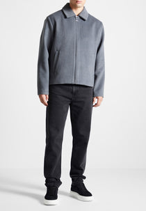 Wool Blend Boxy Jacket - Steel Blue