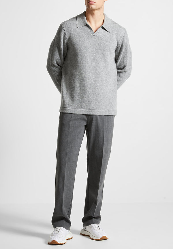 Wool Revere Long Sleeve Polo Top - Grey