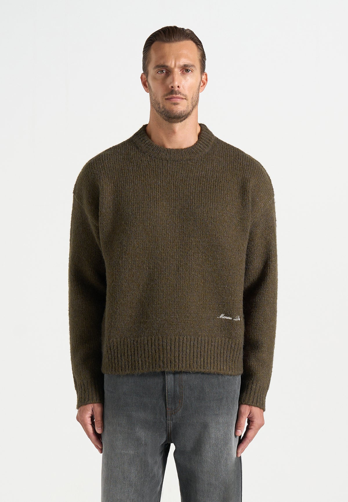 KW001 - Brushed Wool Knit Signature Jumper - Olive