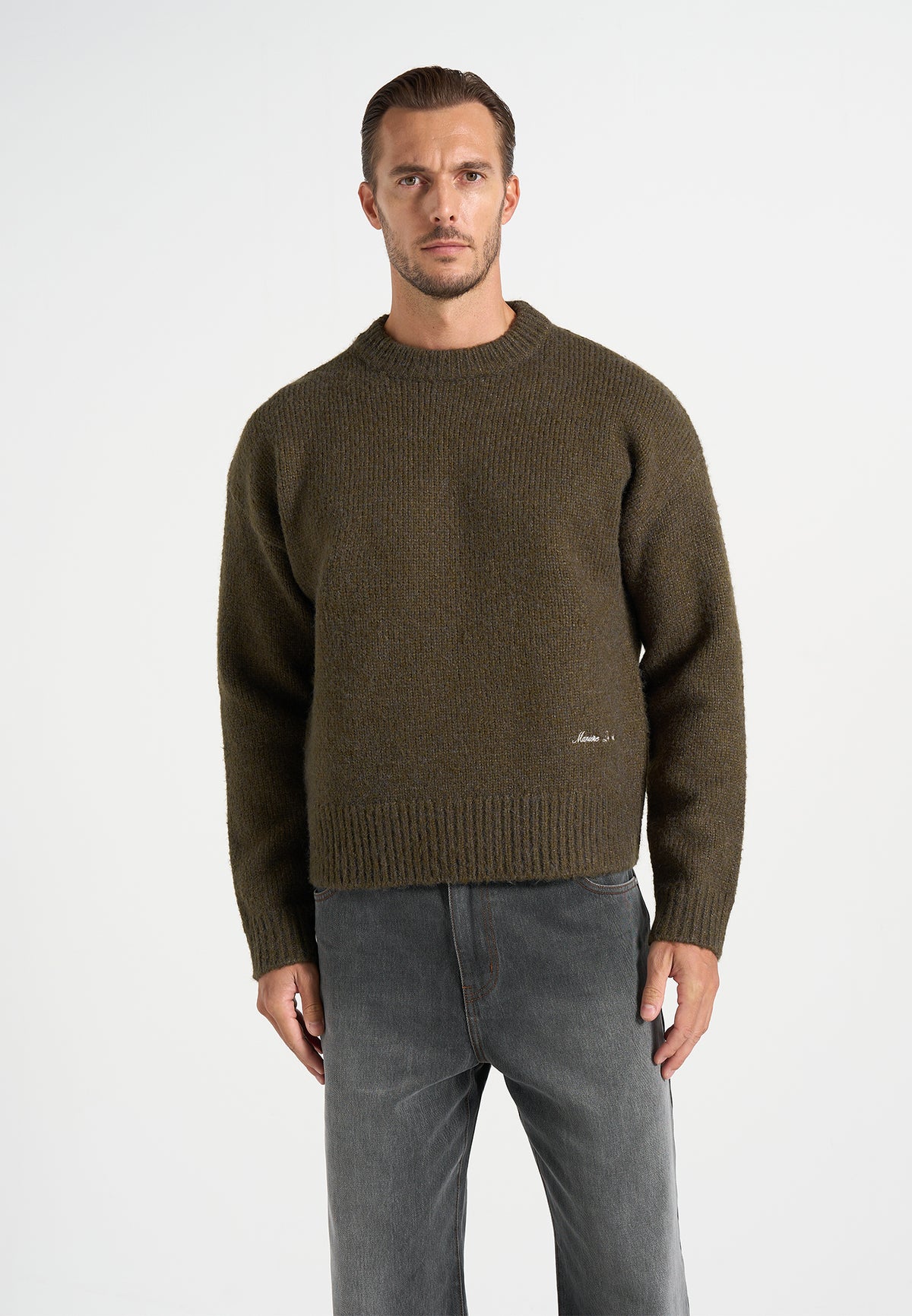 KW001 - Brushed Wool Knit Signature Jumper - Olive