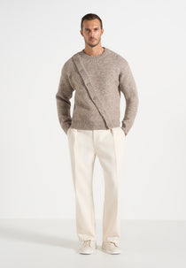 Theo - Asymmetric Brushed Wool-Blend Knit Jumper - Taupe