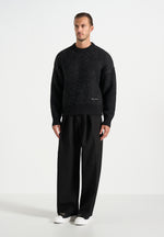 Kamil - Art Slogan Speckled Brushed Wool Knit Jumper - Black