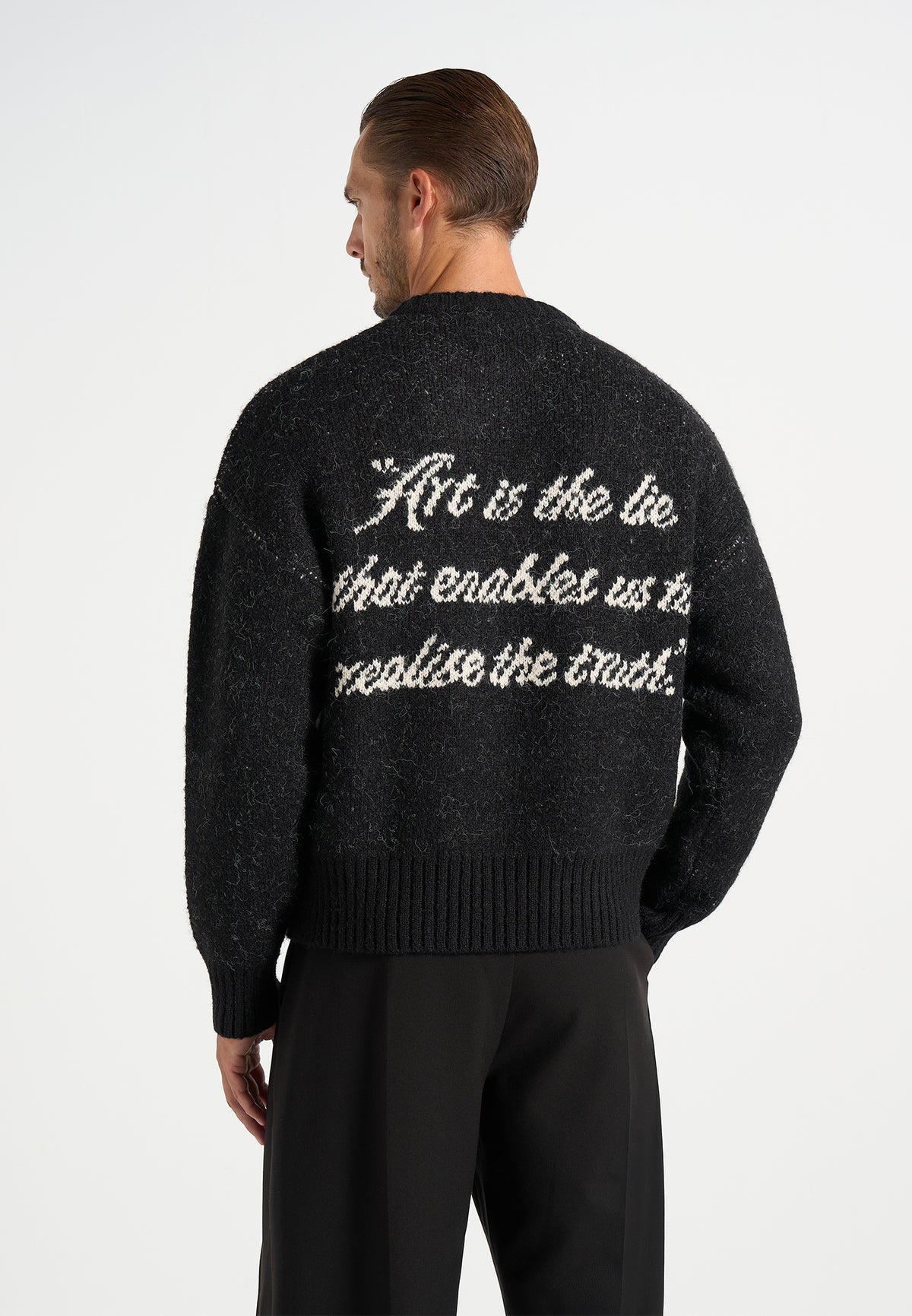 Kamil - Art Slogan Speckled Brushed Wool Knit Jumper - Black