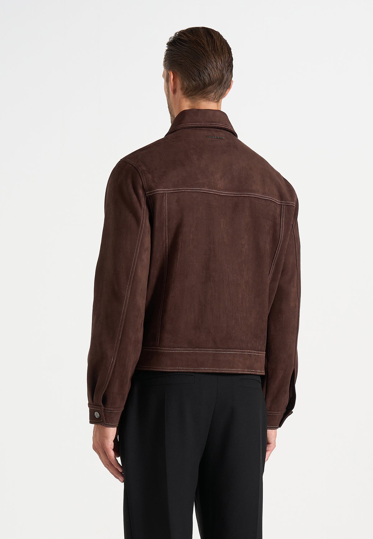 Vince - Suede Contrast Stitch Jacket - Brown