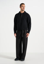Finn - Brushed Wool-Blend Polo Knit Jumper - Black
