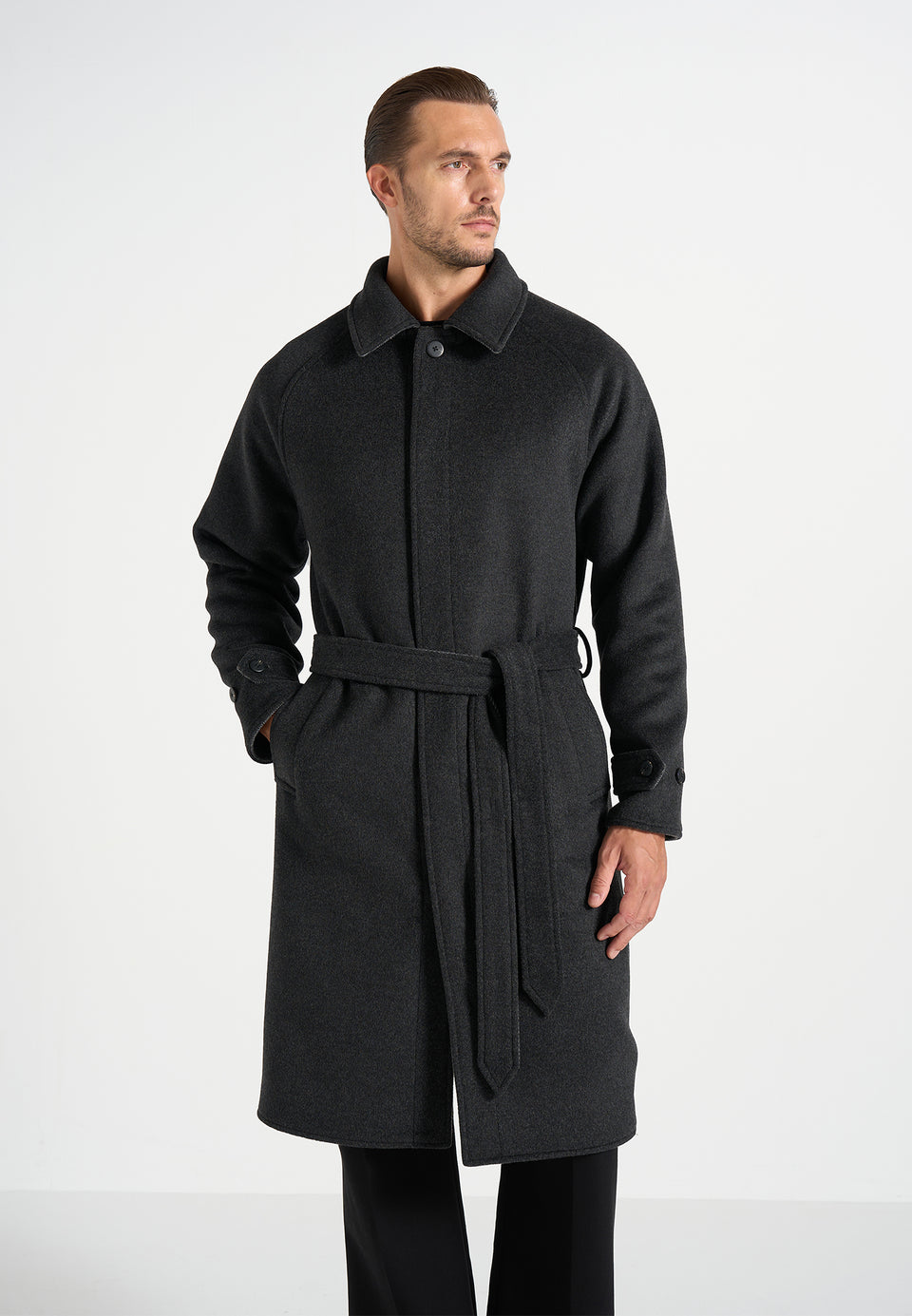 Alfie - Reversible Belted Wool Blend Car Coat - Grey / Black