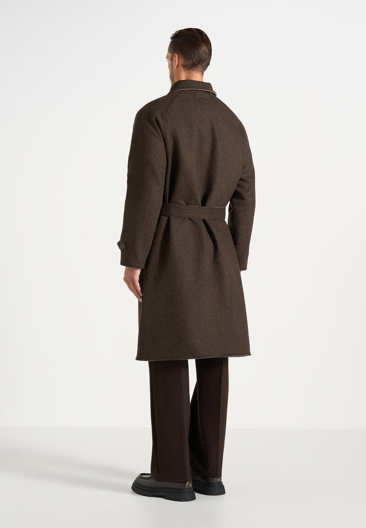 Alfie - Reversible Belted Wool Blend Car Coat - Brown / Taupe