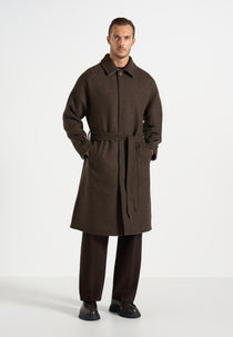 Alfie - Reversible Belted Wool Blend Car Coat - Brown / Taupe