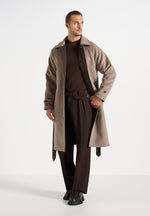 Alfie - Reversible Belted Wool Blend Car Coat - Brown / Taupe