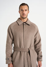 Alfie - Reversible Belted Wool Blend Car Coat - Brown / Taupe