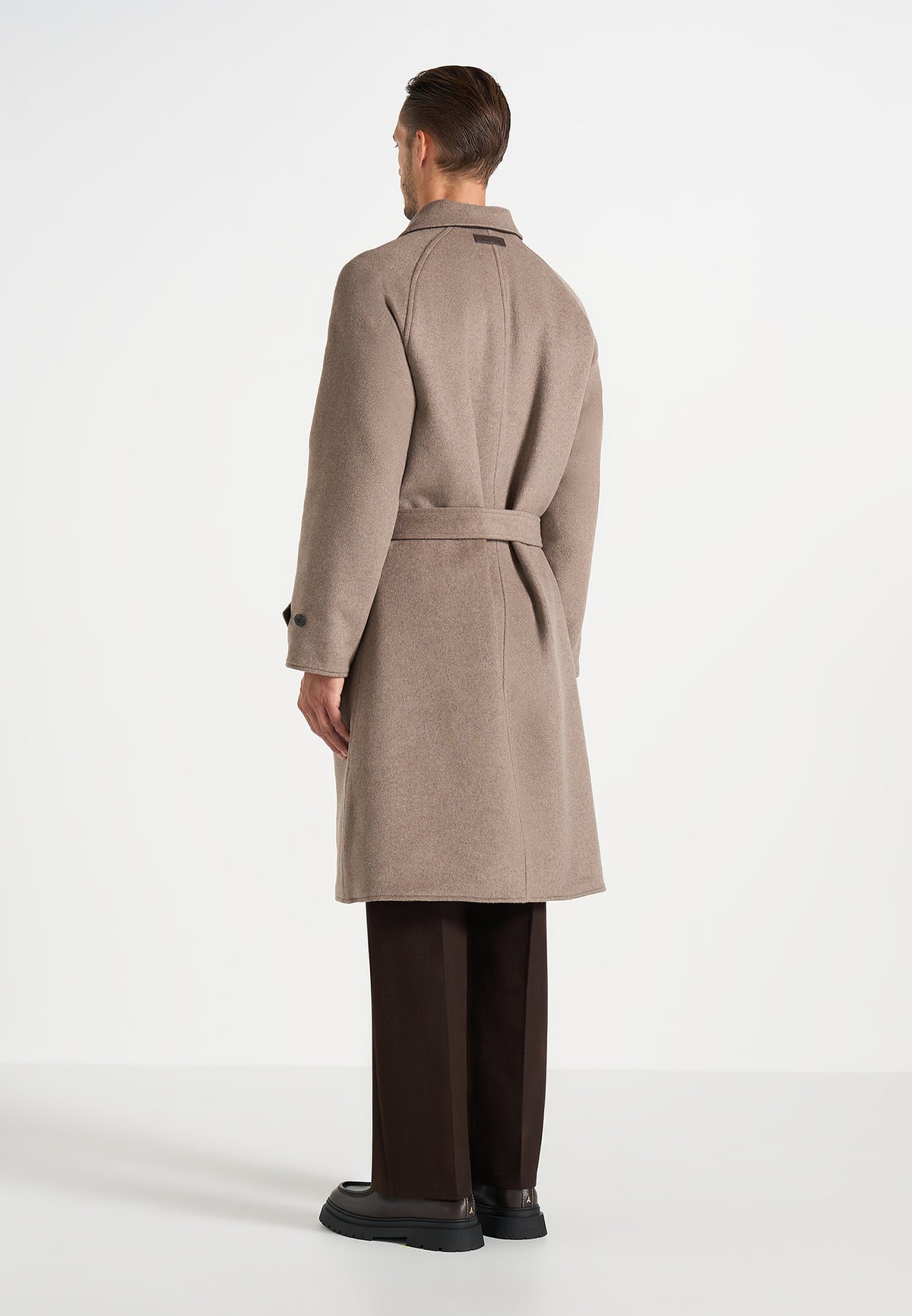 Alfie - Reversible Belted Wool Blend Car Coat - Brown / Taupe