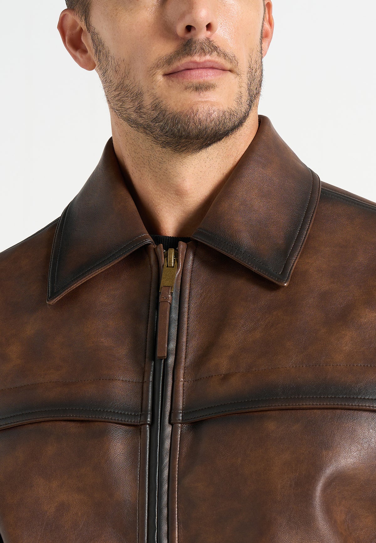 Clint - Vintage Leather Bomber Jacket - Brown