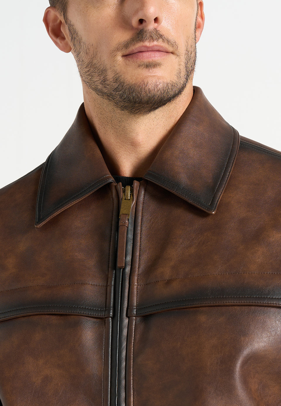 Clint - Vintage Leather Bomber Jacket - Brown
