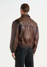 Clint - Vintage Leather Bomber Jacket - Brown