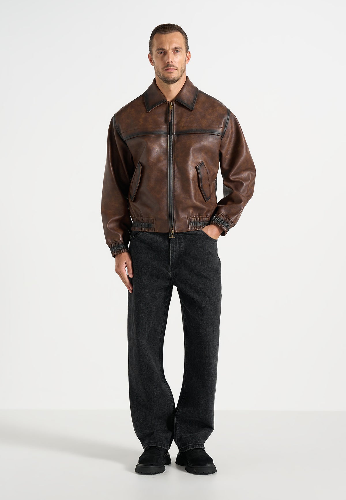 Clint - Vintage Leather Bomber Jacket - Brown