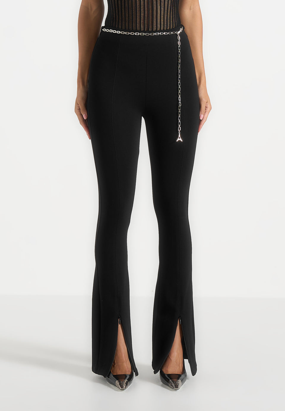 Alienor - Fit and Flare Leggings with Chain - Black