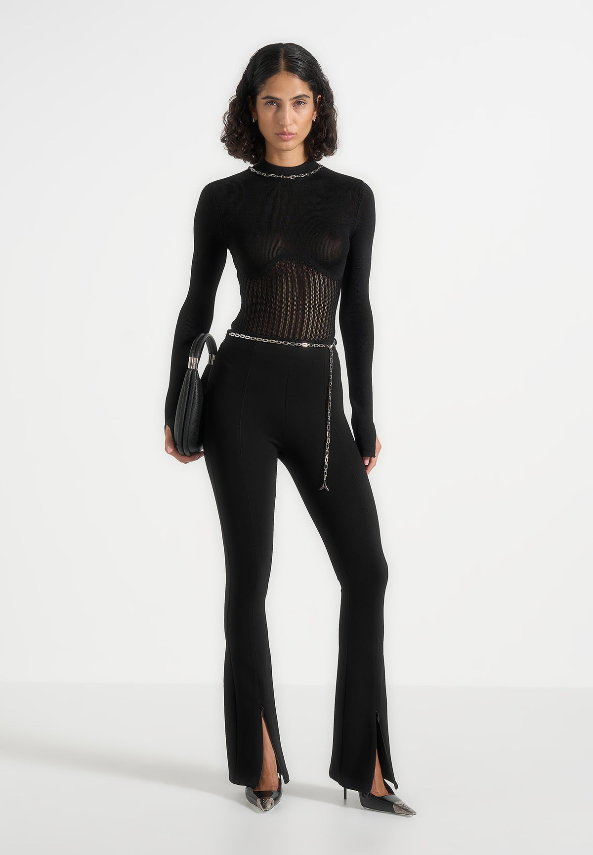 Alienor - Fit and Flare Leggings with Chain - Black