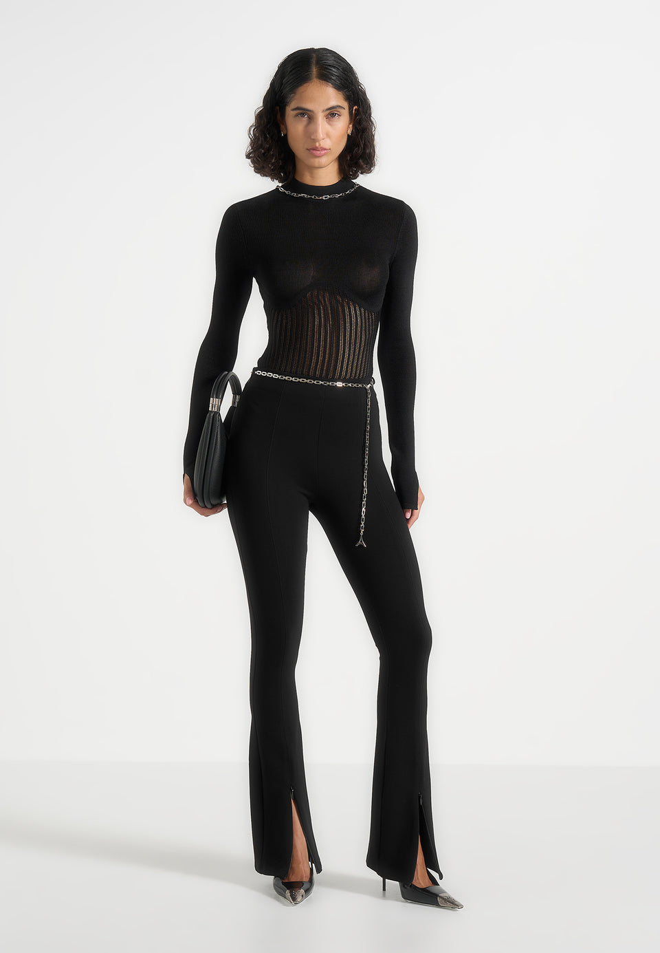 Alienor - Fit and Flare Leggings with Chain - Black
