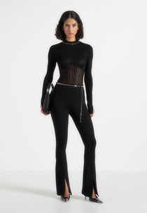 Alienor - Fit and Flare Leggings with Chain - Black