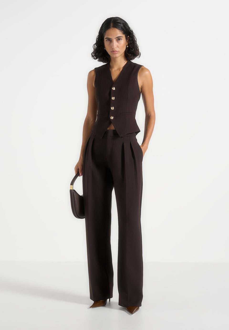 Christine - Tailored Cinched Suit Vest - Brown