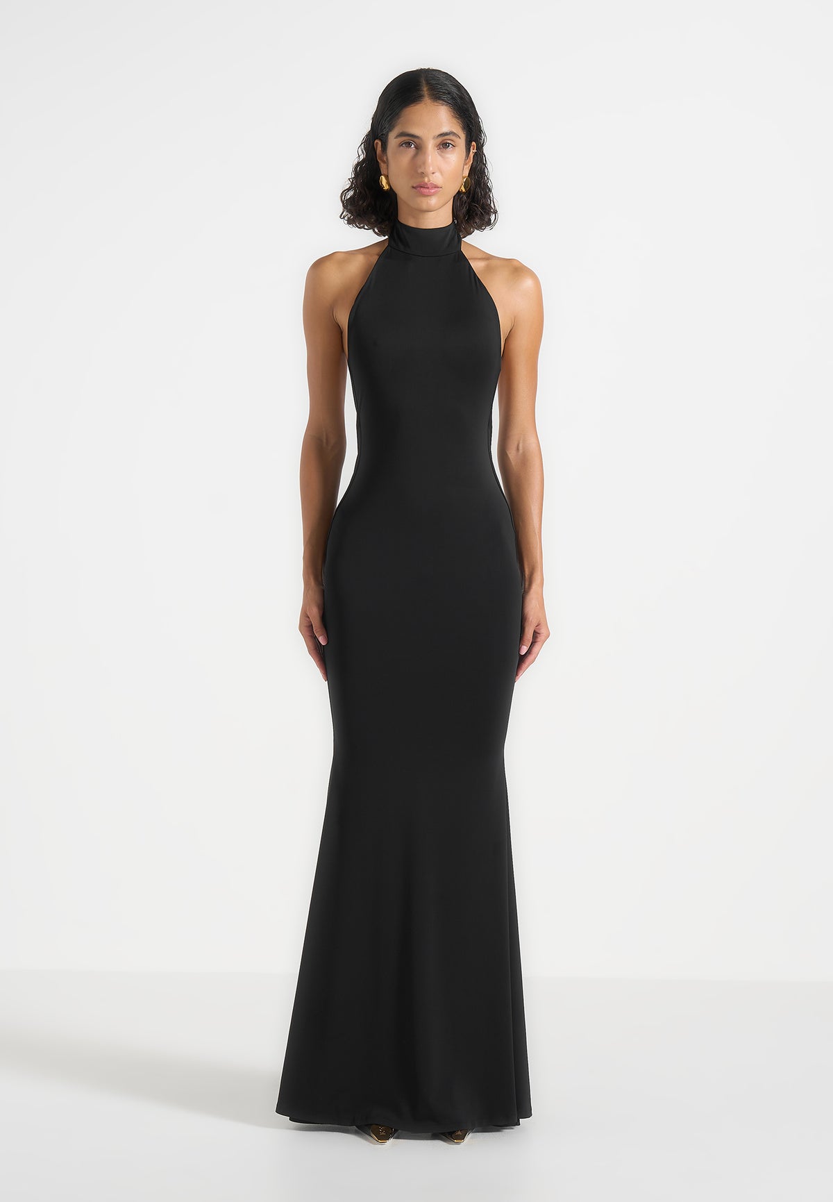 Ondine - Halter Fishtail Maxi Dress With Hardware Back Detail - Black