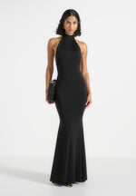 Ondine - Halter Fishtail Maxi Dress With Hardware Back Detail - Black
