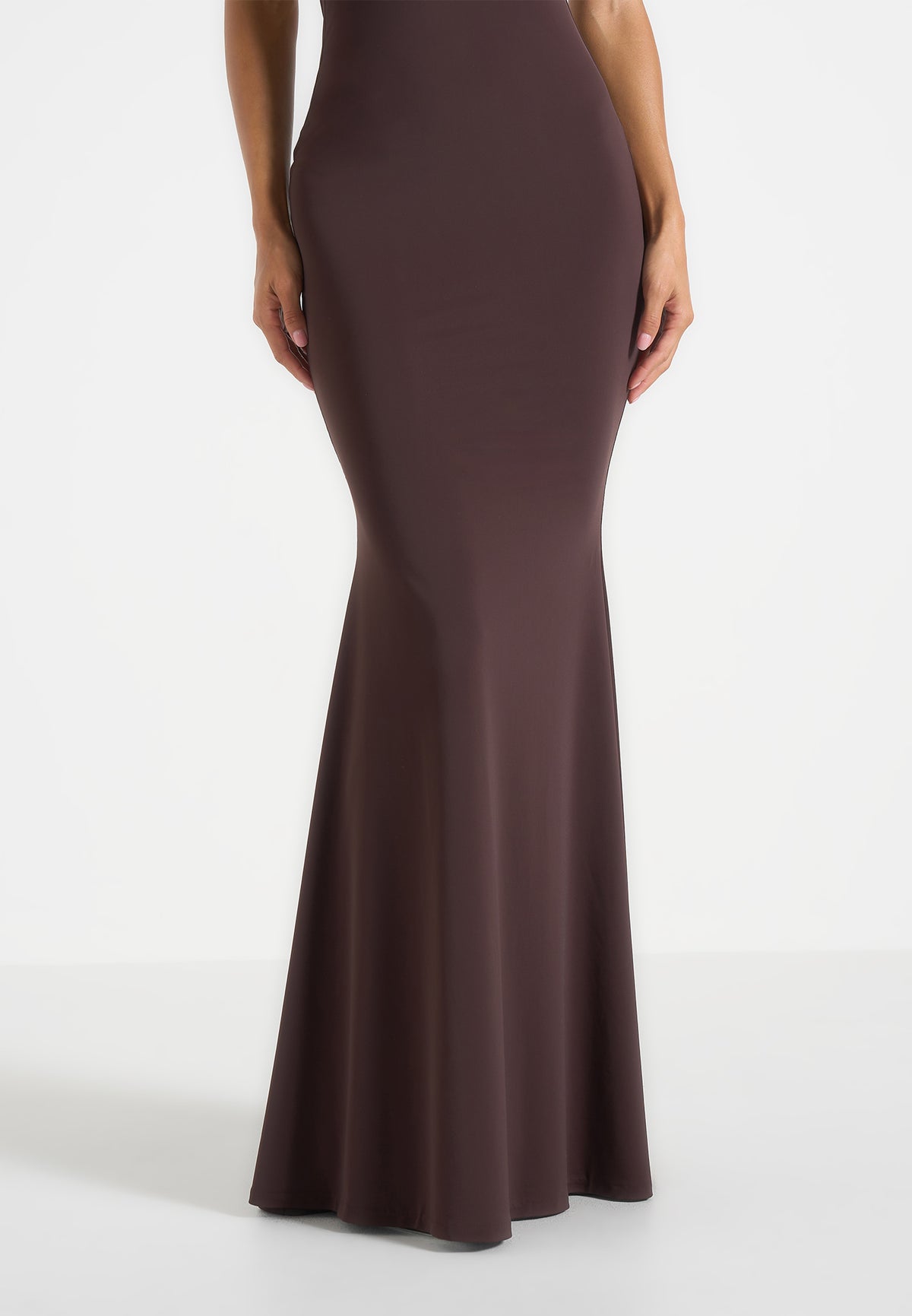 Ondine - Halter Fishtail Maxi Dress With Hardware Back Detail - Brown