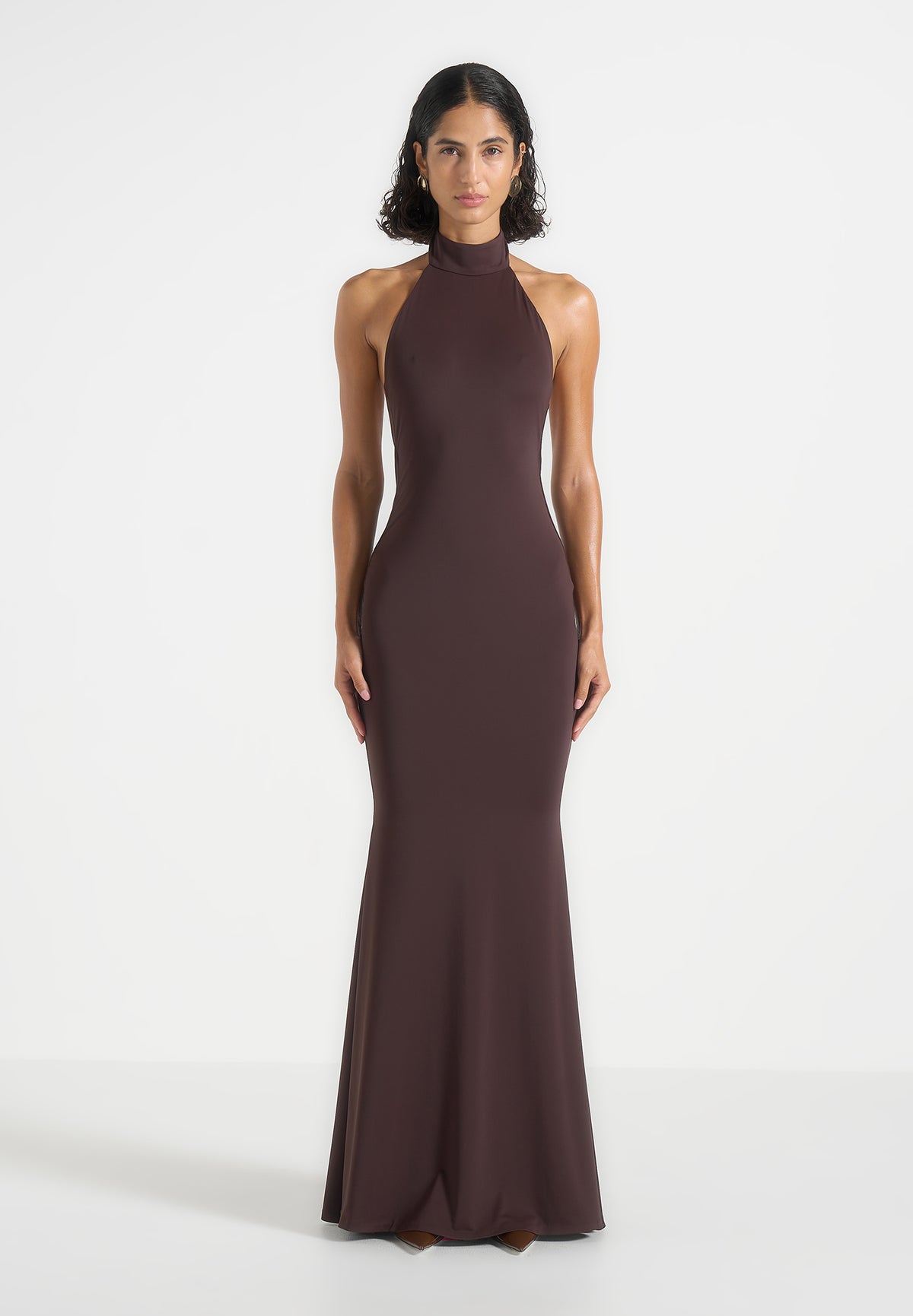 Ondine - Halter Fishtail Maxi Dress With Hardware Back Detail - Brown