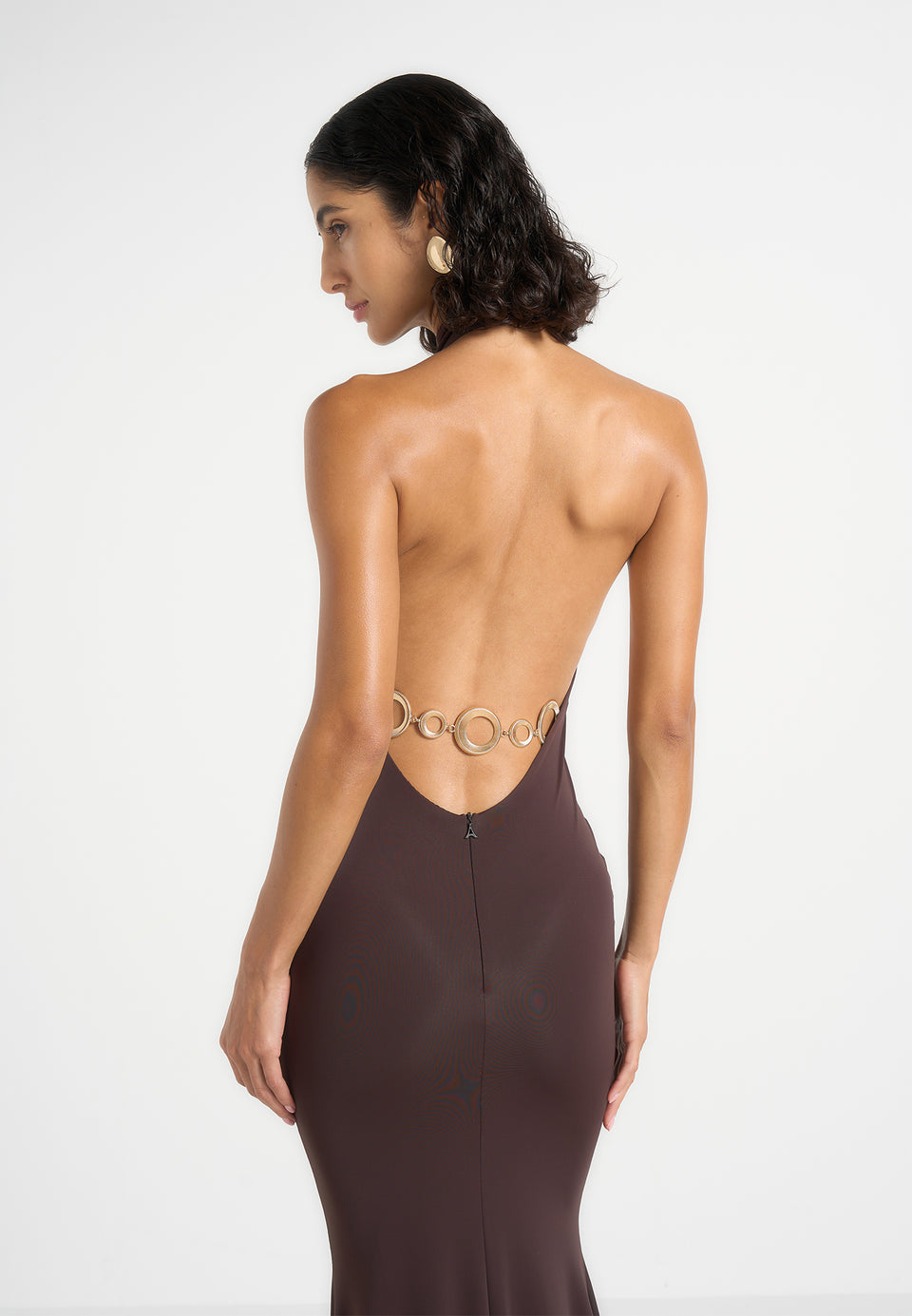 Ondine - Halter Fishtail Maxi Dress With Hardware Back Detail - Brown