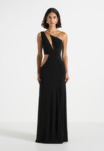 Janelle - One Shoulder Cut Out Chain Maxi Dress - Black