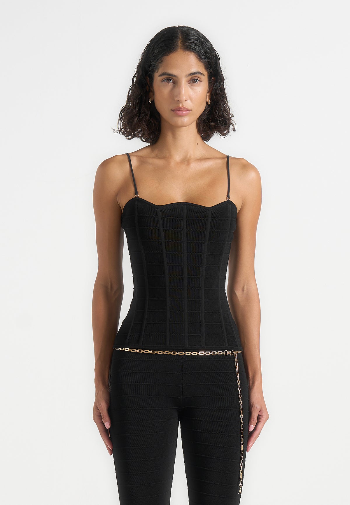 Karima - Ottoman Bandage Knit Corset Top - Black
