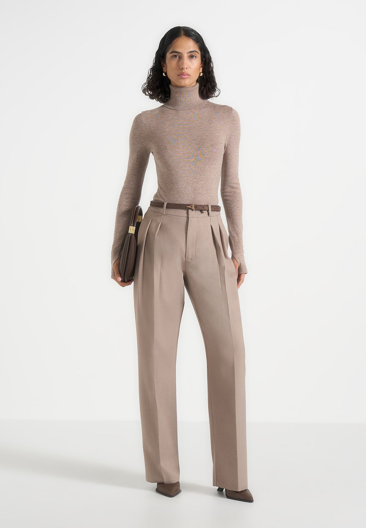Honor - Wool-Blend Turtleneck Knit Bodysuit - Taupe