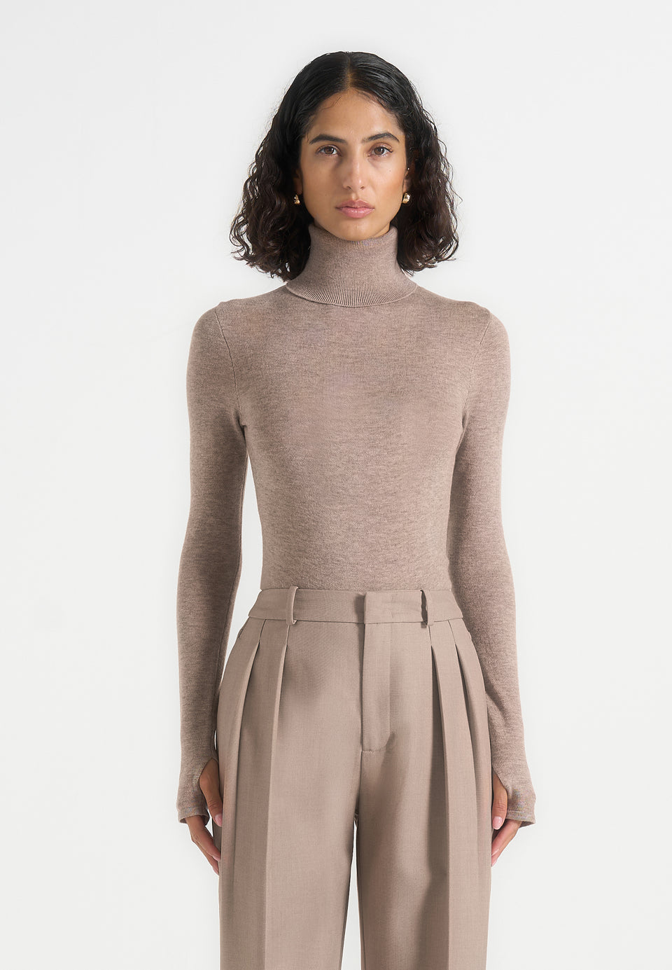 Honor - Wool-Blend Turtleneck Knit Bodysuit - Taupe