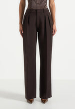 Julie - Tailored Twin Pleat Pants - Brown