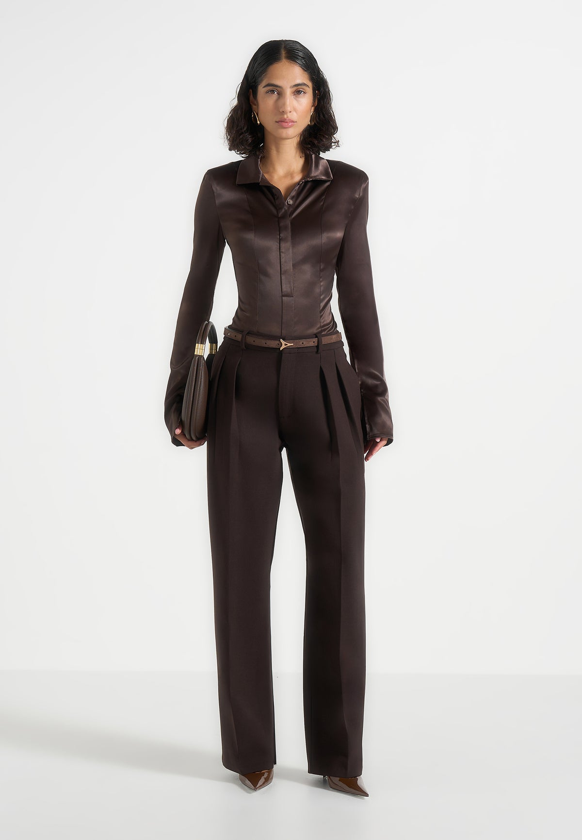 Julie - Tailored Twin Pleat Pants - Brown