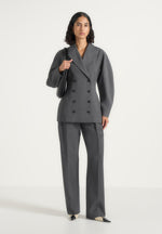 Julie - Tailored Twin Pleat Wool-Blend Pants - Grey