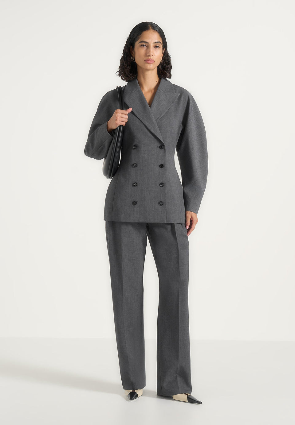 Julie - Tailored Twin Pleat Wool-Blend Pants - Grey