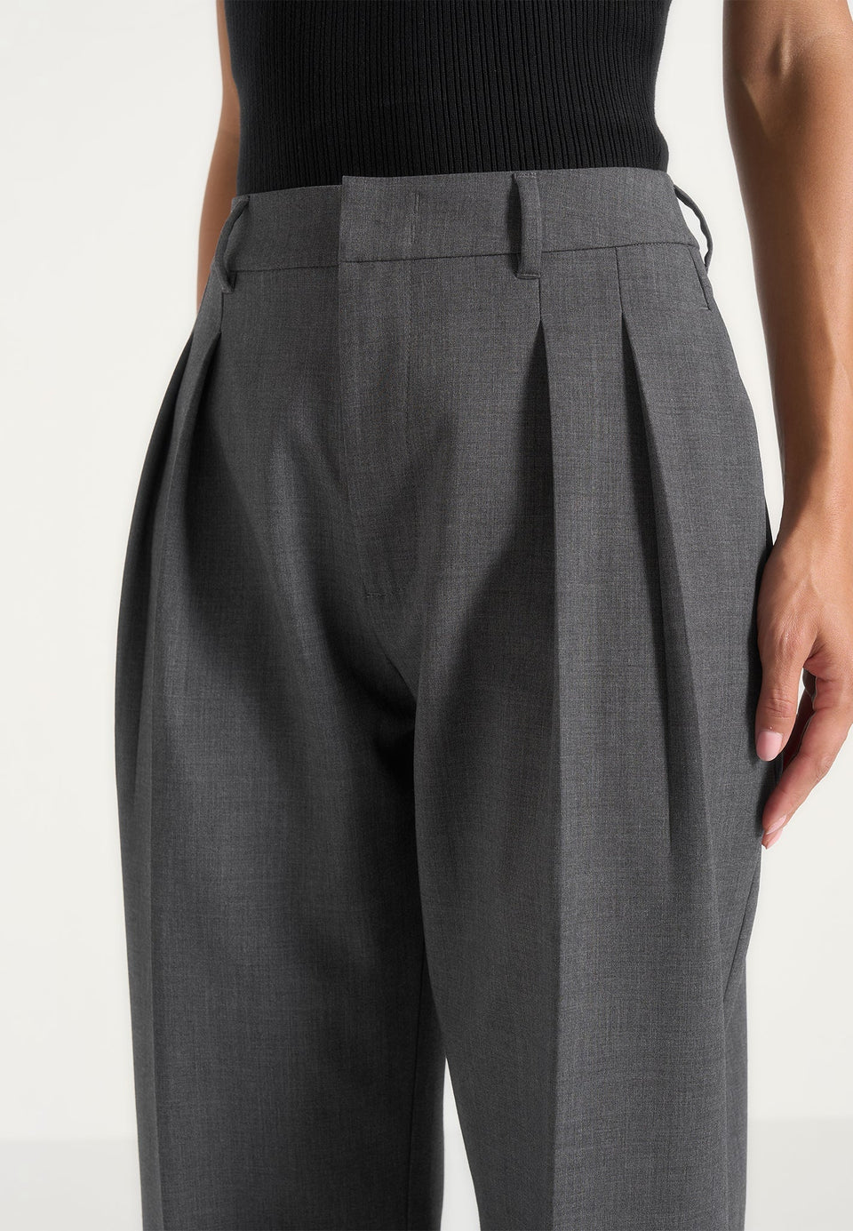 Julie - Tailored Twin Pleat Wool-Blend Pants - Grey