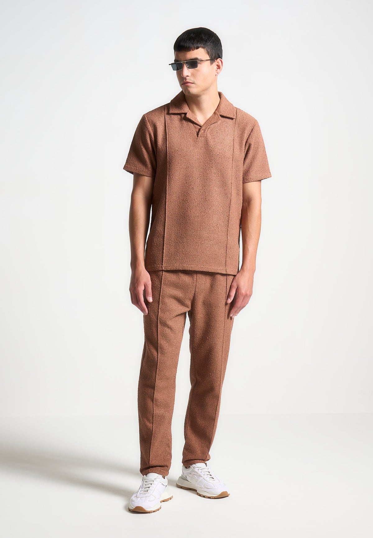Boucle Pintuck Tapered Pants - Fawn