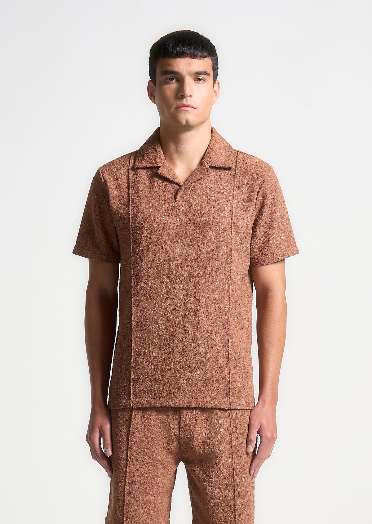 Boucle Revere Pintuck Polo Shirt - Fawn