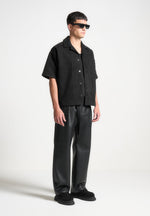 Luc - Boxy Suede Shirt - Black