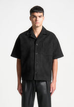 Luc - Boxy Suede Shirt - Black
