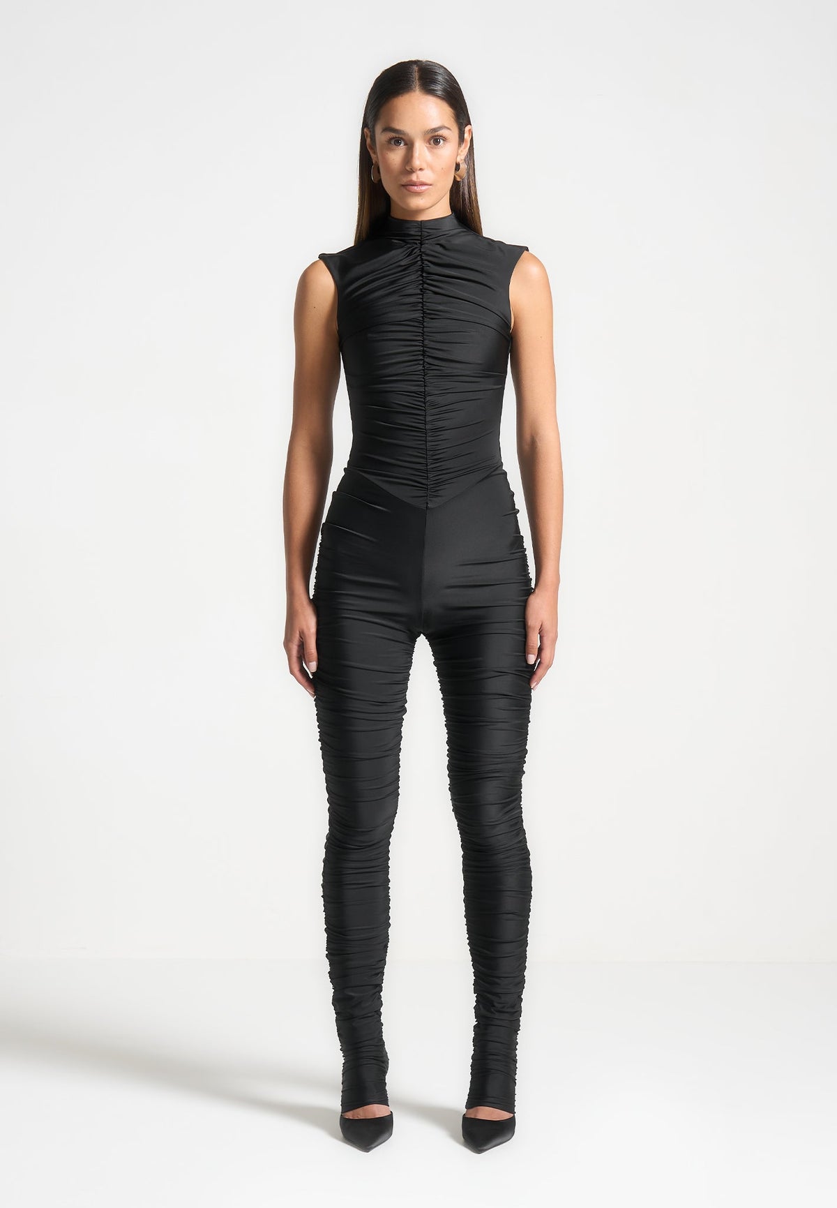 Cap Sleeve Ruched Jumpsuit - Black