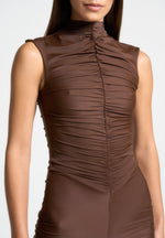 cap-sleeve-ruched-jumpsuit-brown