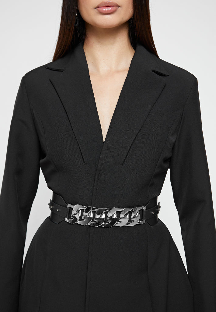 chain-belted-blazer-dress-black