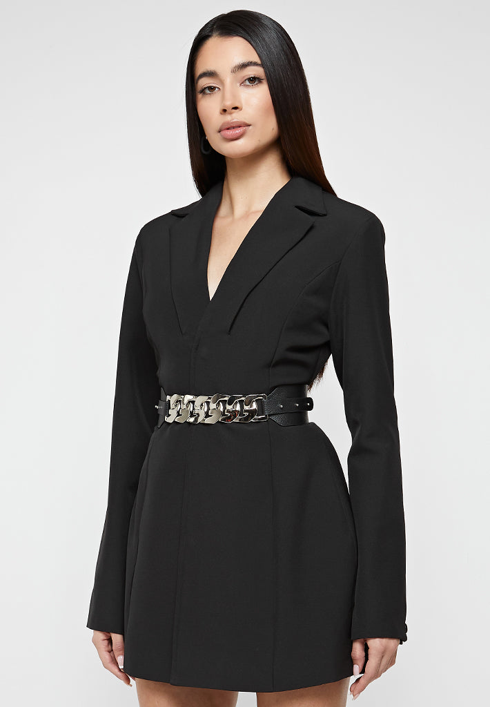 chain-belted-blazer-dress-black