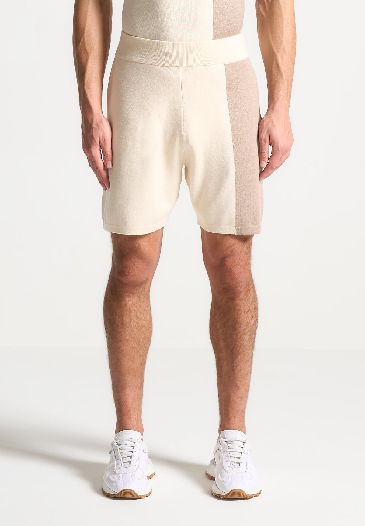 Colour Block Knit Shorts - Black/Beige