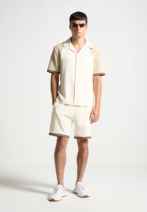Colour Block Raglan Revere Shirt - Cream/Brown