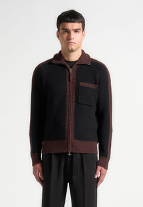 René - Colour Block Zip Through Cardigan - Black